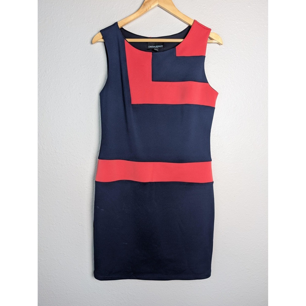 Cynthia Rowley Dress Womens 10 Blue Knee Length Sheath Sleeveless Colorblock